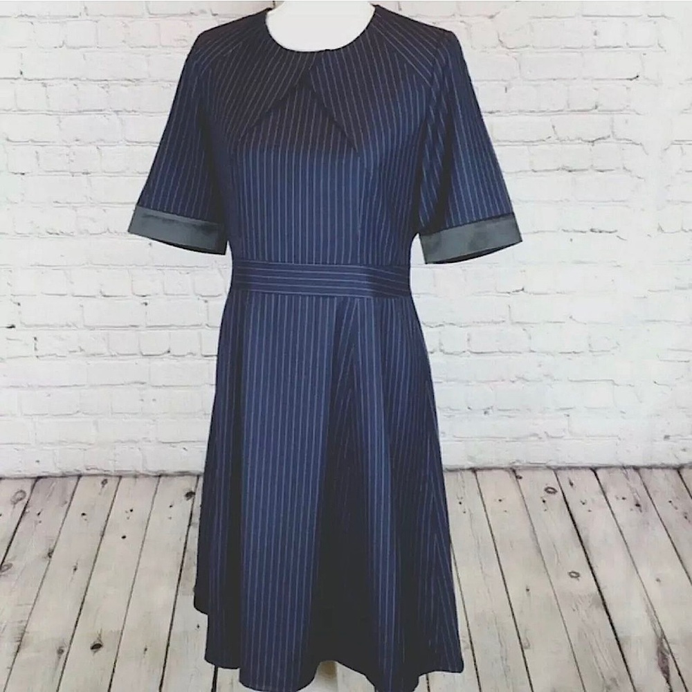 Rare Vintage ESTEE LAUDER Navy Pinstripe Pin Up Women's Dress